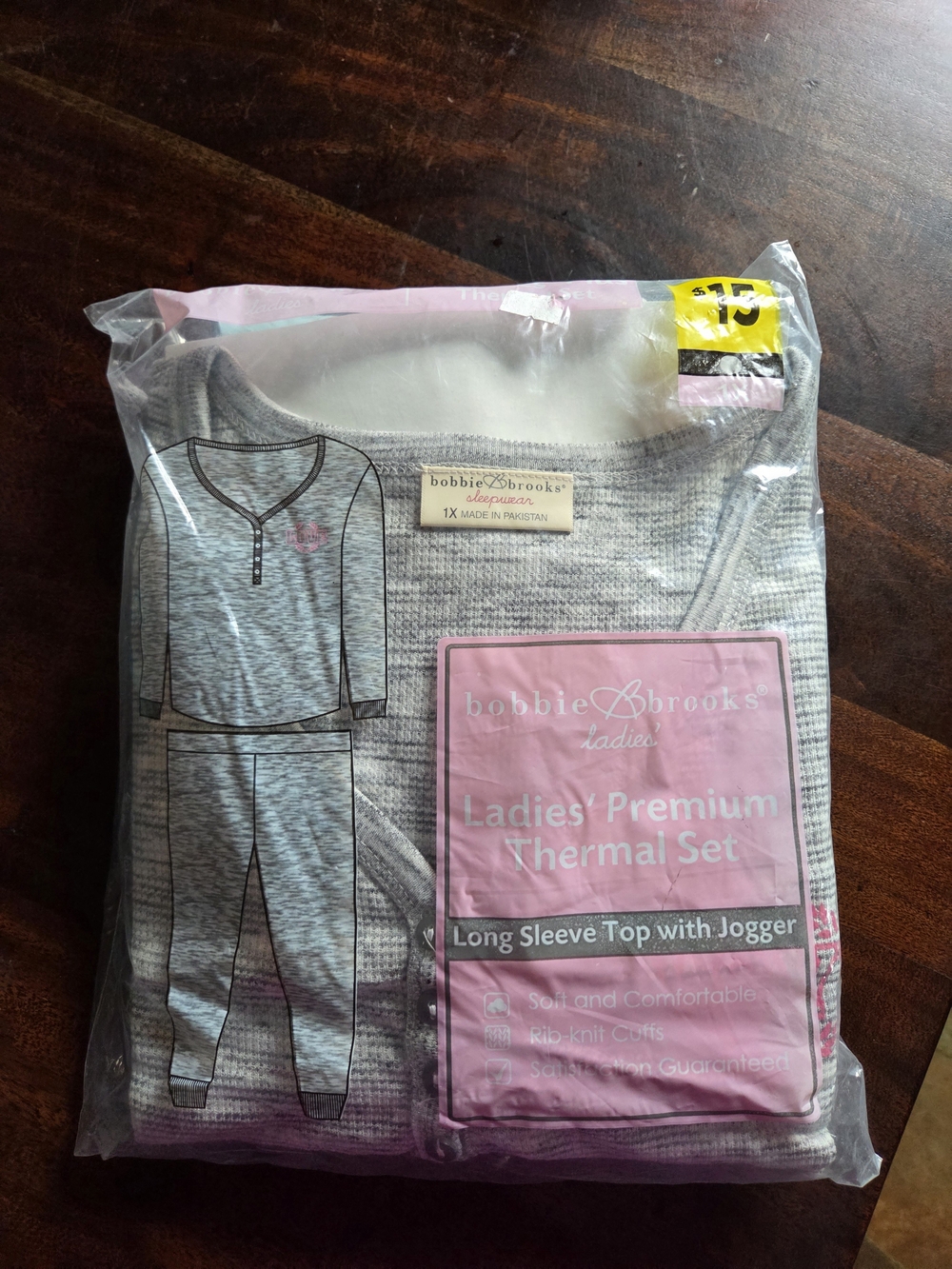Nwt Bobbie Brooks 1xl Heather Gray Ladies Thermal Top and Joggers Set